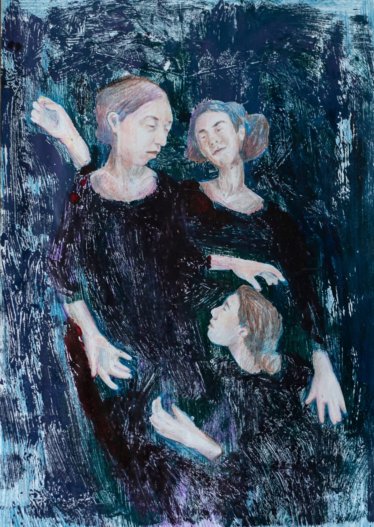 Three Faces of Me” is a painting inspired by Eric Berne’s proposal analysis of psychological states. “Adult”, “Child” and “Parent”